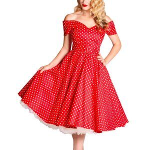 British Retro 'Dee Dee' Red Polka Dot Swing Dress – UK Size 8/US Size 4 ❤️🤍
